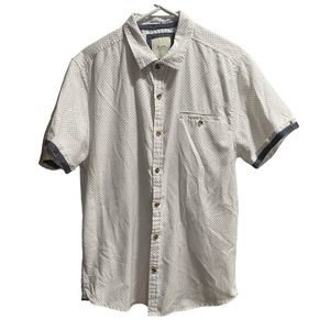 Six Lincoln Sz 1‎ White Button Up Shirt Small Geometric Pattern Red/blue EUC